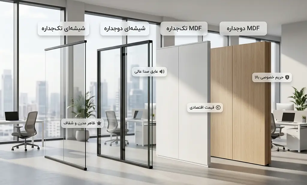 نمونه پارتیشن دوجداره پارتیشن mdf پارتیشن شیشه ای
